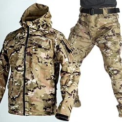 Hunting Jacket For Man 2024 New Autumn Winter Tactical Softshell Camouflage Fleece Lined Multi-Pocket Outdoor Apparel High