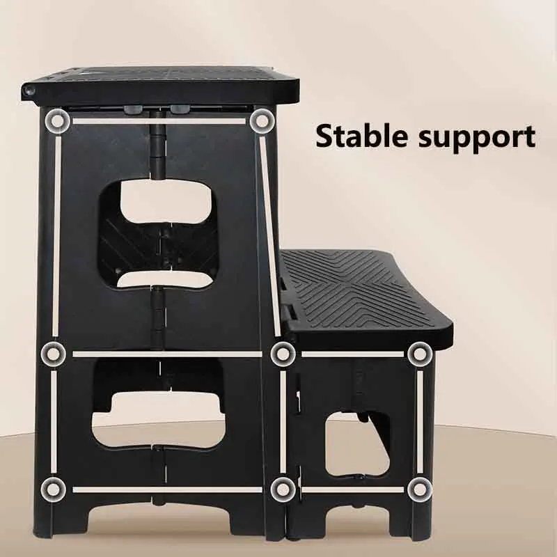 2-Step Folding Stool Plastic Steps Ladder Portable Bedside Step Stool Non-Slip Collapsible Stepstools For Kitchen Home Bathroom
