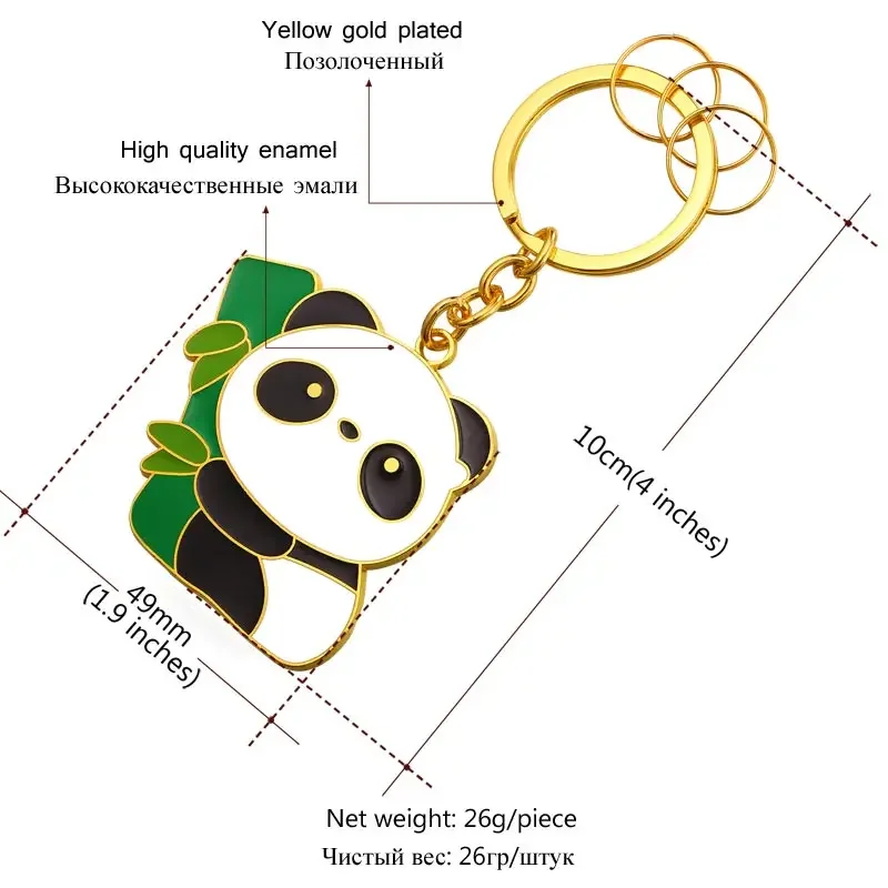 U7 Zománc Sztrájktörő majd Fehérítőszer Panda Zsozsó Bambusz keychain számára férfiak Nők Arany színben Animal Tapogat tartóját vel 3pcs kicsi gyűrűk K012