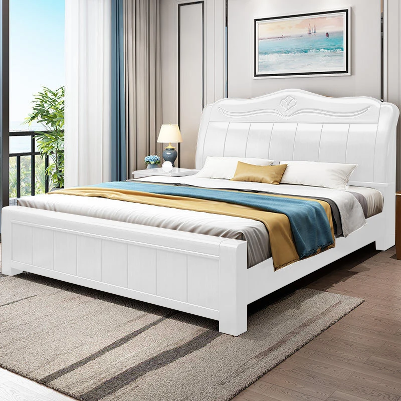 

&Cheap Classic White King Size Wooden Beds Master Room Home Bedroom Furnitureset Modern Luxury Queen Double Solid Wood Bed