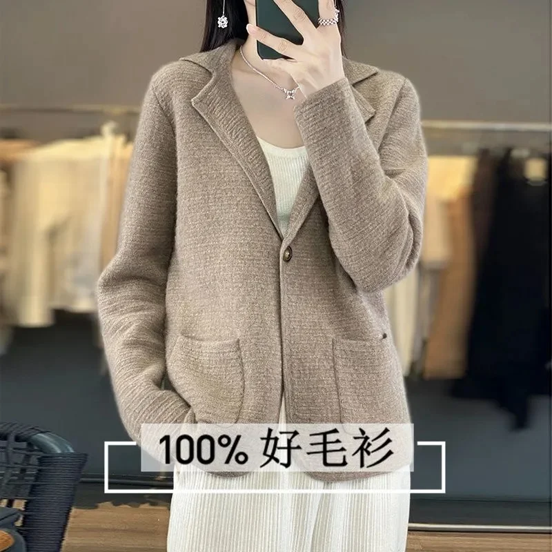 Mantel Sweater Wanita 2025 Musim Semi Musim Gugur Musim Dingin Baru V-Neck Knitwear Wanita Warna Solid Jaket Joker Cardigan Baju Dasar Atasan