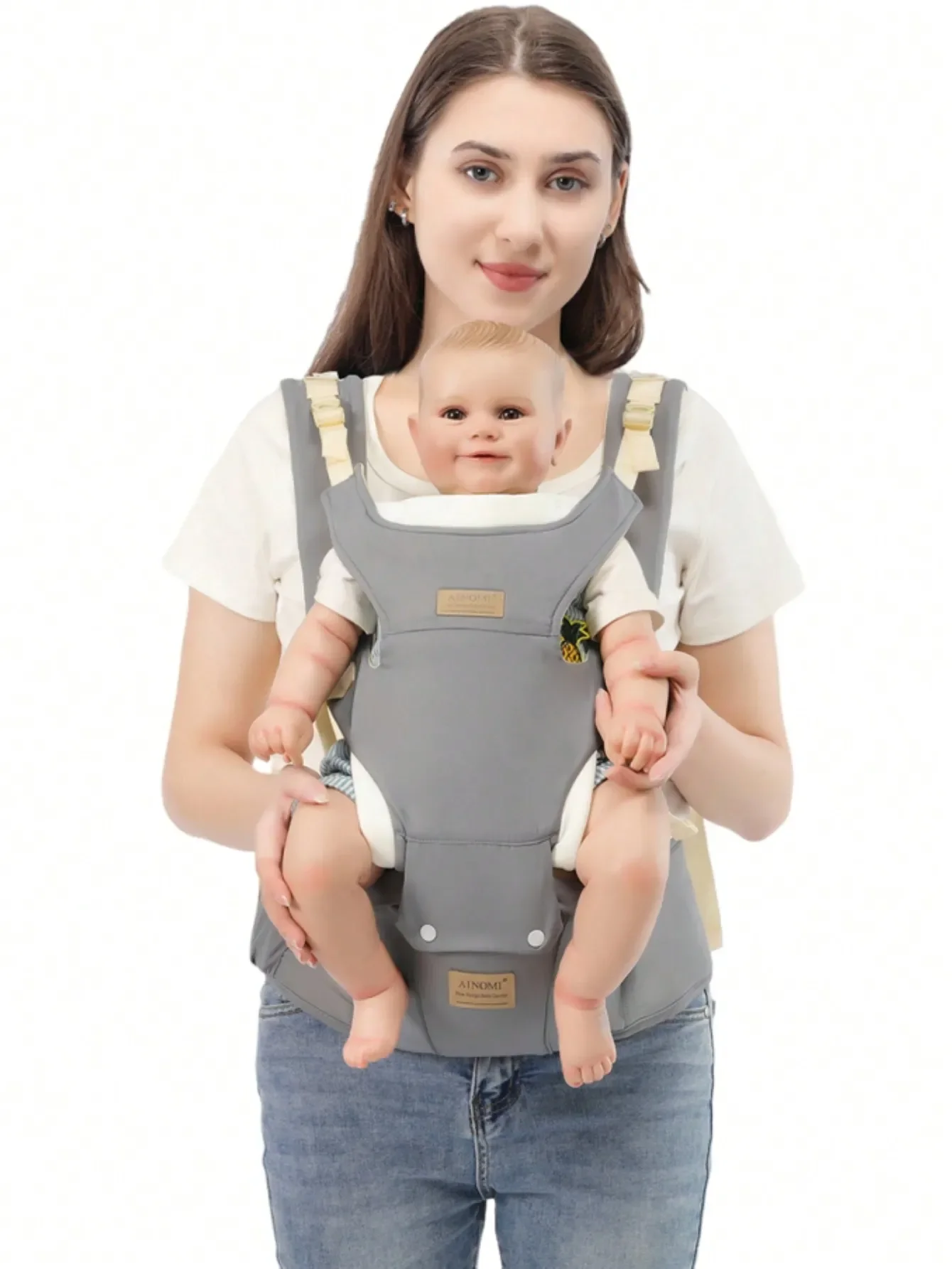 グレーの多機能ベビーキャリア：クロスフロント＆バックスタイル、ハンズフリーデザイン。-調節可能な前向きに固定できるストラップ。-適切な用途に