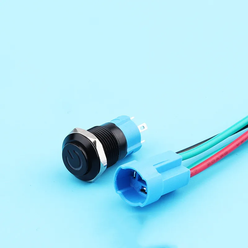 12mm high flat head metal button switch 2pin without light 4pin with light black power small button surface