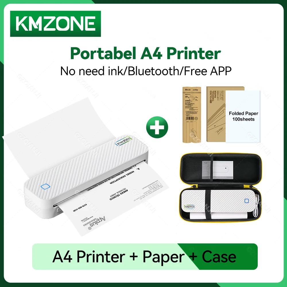 Portátil A4 Impressora Térmica Bluetooth, PDF Excel Document Printing, Máquina Inkless, Rolo de Papel para Escritório, Trabalho, Casa, Escola