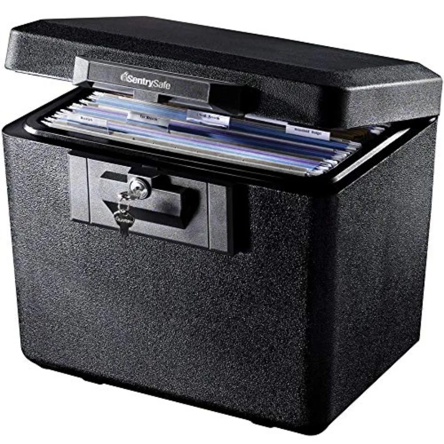 

Black Fireproof Document Box with Key Lock Safe Secures Files and Documents for Home or Office 0.61 Cubic Feet 13.6 x 15.3 x 12