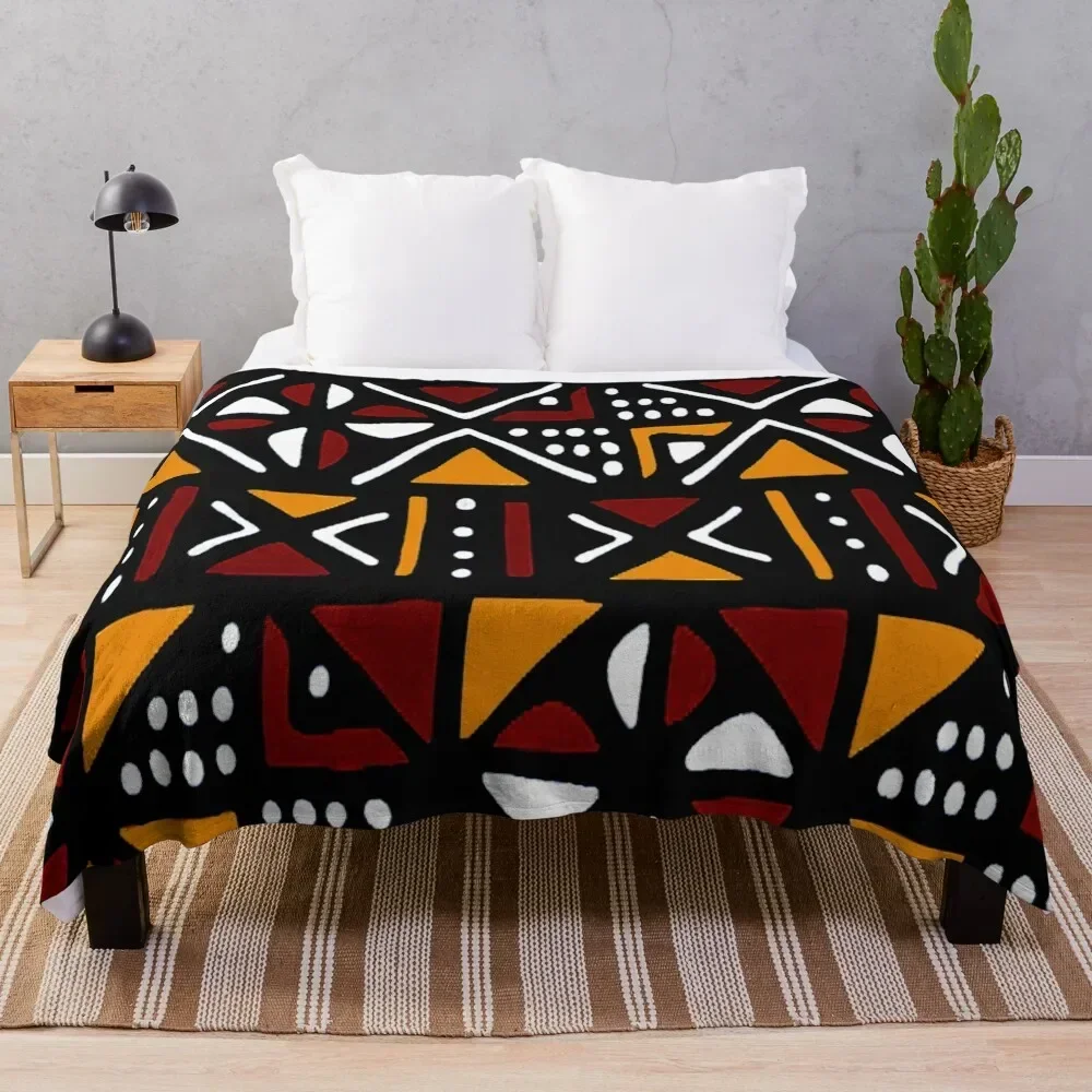 

Burgundy and Orange Bogolan African Pattern Throw Blanket Soft Beds Bed linens Summer Thin Blankets