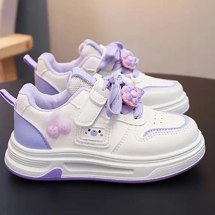 

Детская повседневная обувь, кроссовки из искусственной кожи, весенне-осенняя уличная спортивная обувь для девочек, Нескользящая дышащая розовая, красная спортивная обувь