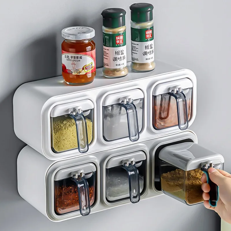 Kitchen Seasoning Box Wall Mounted Organizer Boxes Condiment Door Storage and Organization Jars for Spices Home Gadgets & Garden