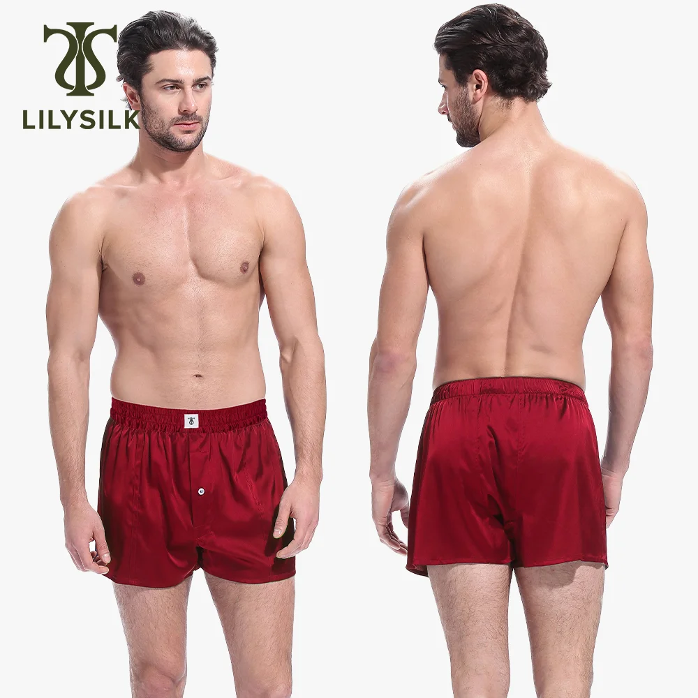 

LILYSILK Mens Silk Sleep Shorts Lounge Short Bottoms for Men Elastics Waist Underwear New Buttoned Boxers Free Shipping