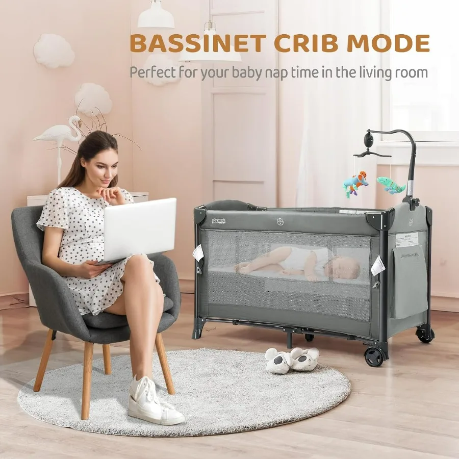 Letto da viaggio portatile e pieghevole rapidamente con ruote e freno per neonati Convertible Pack n Playpen con borsa per il trasporto Ideale per