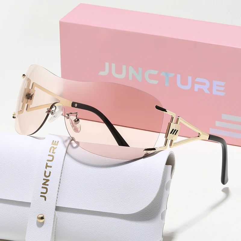 JUNCTURE أزياء المرأة بدون شفة النظارات الشمسية فاسق نظارات شمسية إطار كبير التدرج سيدة حزب هدايا العيد النظارات الشمسية للنساء
