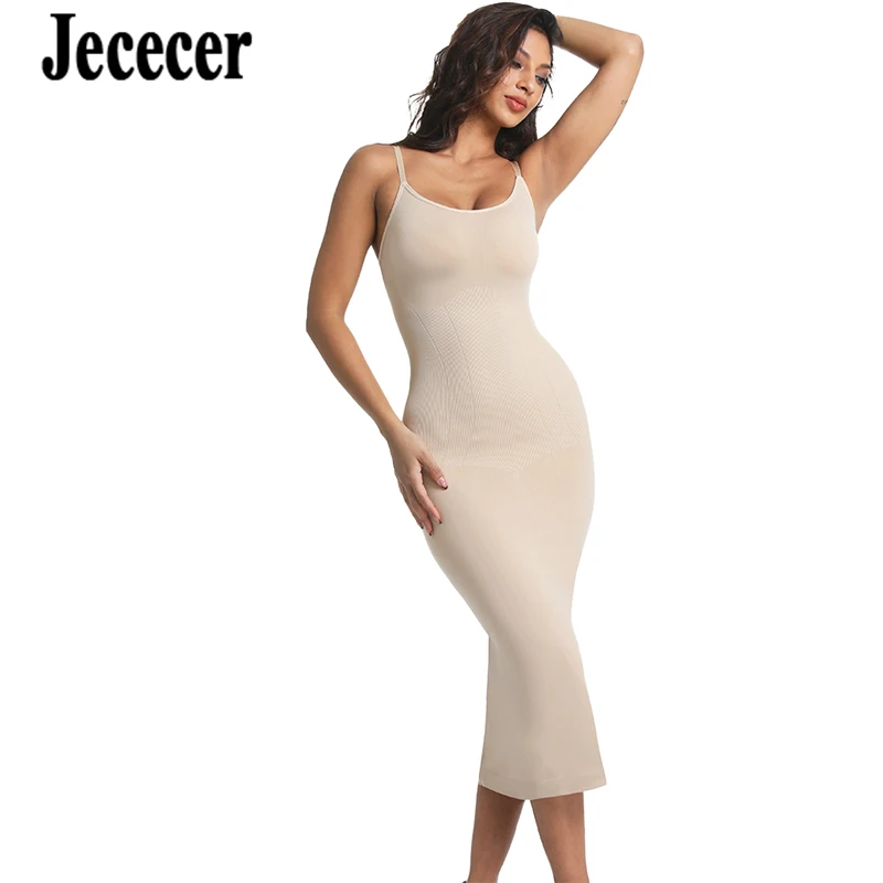 

Jececer нижнее белье женское сексуальное платье-футляр с плоским животом для похудения платья с U-образным вырезом и открытой спиной без рукавов с разрезом платье размера плюс