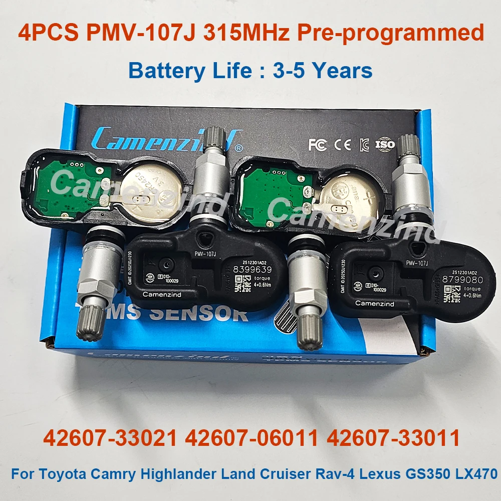 

4X Pre-Programmed TPMS Sensor 315MHz for Toyota Lexus 42607-33021 PMV-107J 42607-06011 42607-33011 4260733021 4260706011 PMV107J