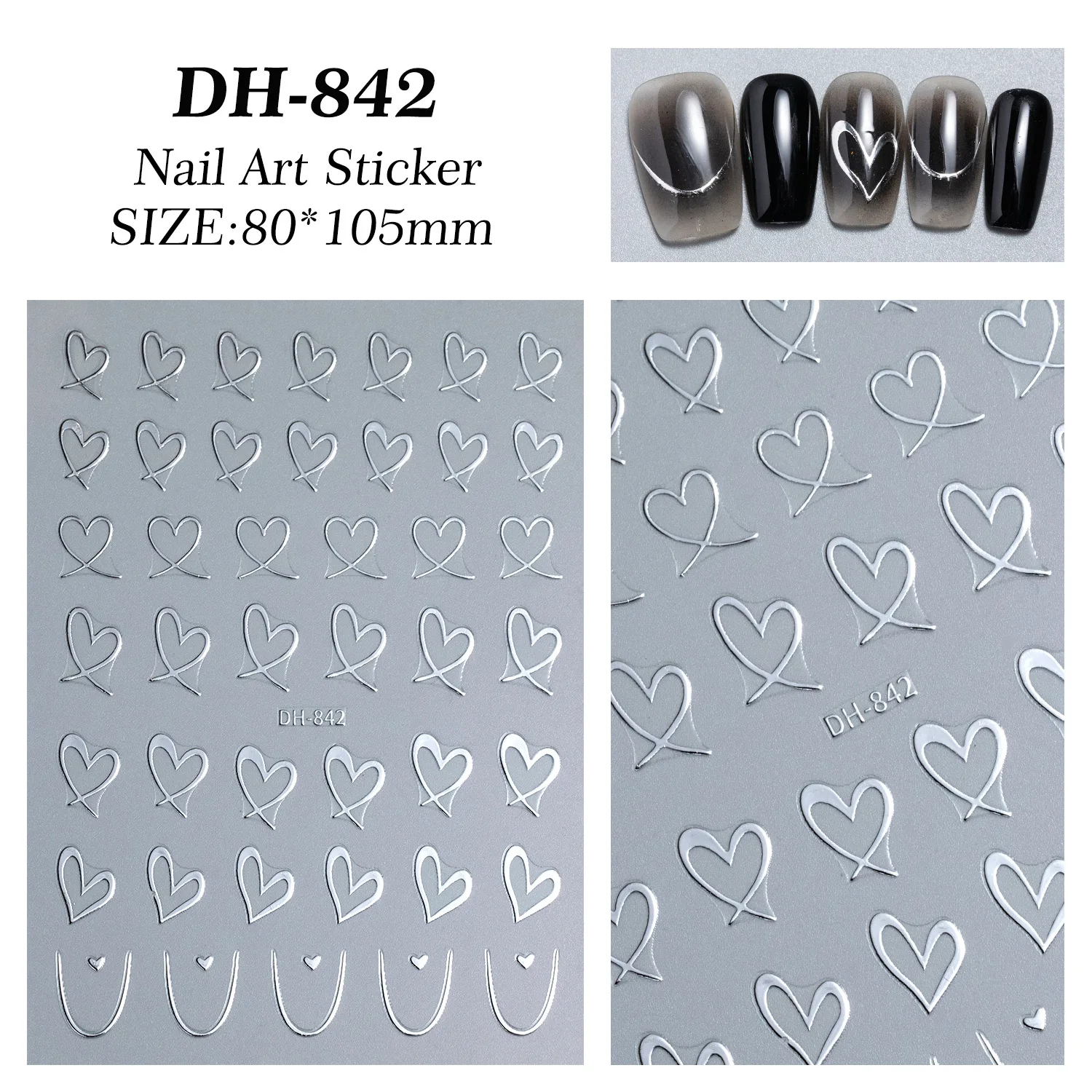 8 stuks Valentijnsdag liefde 3D metalen laser zilveren boog nail art stickers, zelfklevende glanzende glitter strik manicure benodigdheden