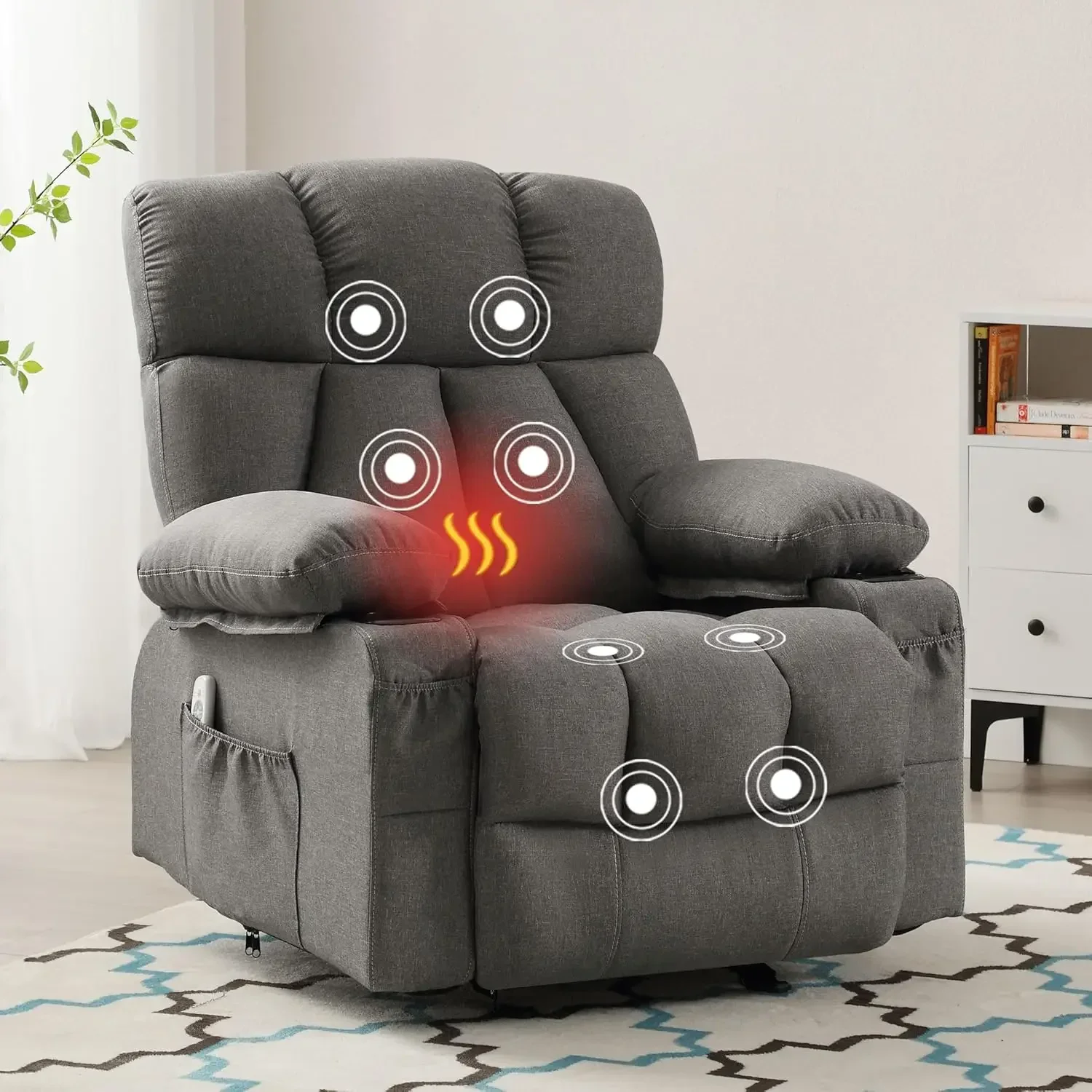 [Preço com desconto! ] Cadeira reclinável massage rocker com calor e vibração Cadeira de balanço ergonômica para sala de estar confortável