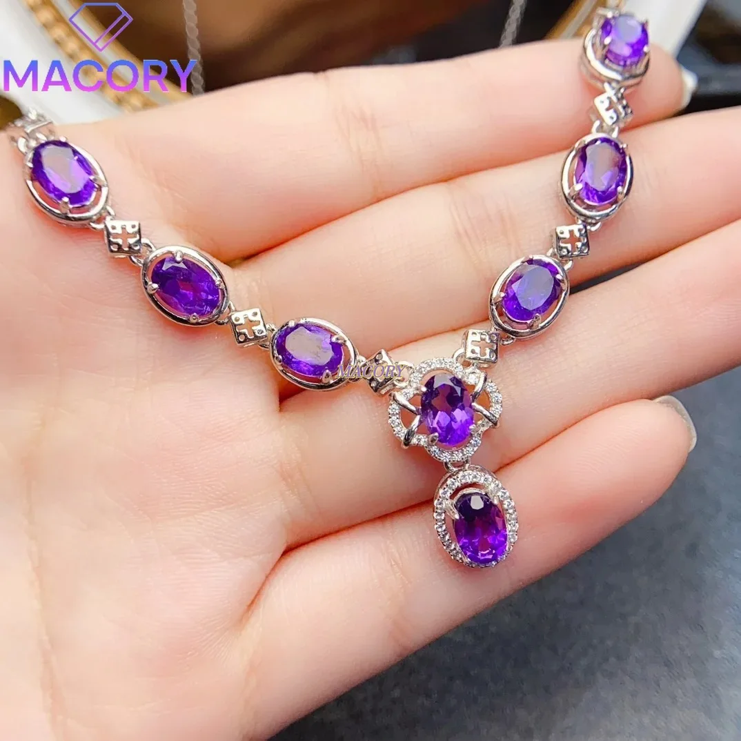 

Natural Amethyst Luxury Necklace S925 Sterling Silver with Certificate Exquisite Fashion Charm Bridal Jewelry for Women