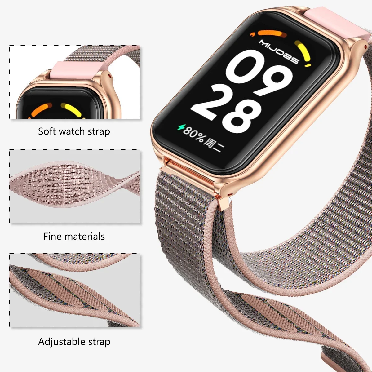 Mi Band 8 Active Strap for Xiaomi Smart Band 8 Active Bracelet Global Version Nylon Loop Watch Band Miband 8 Active Wristband