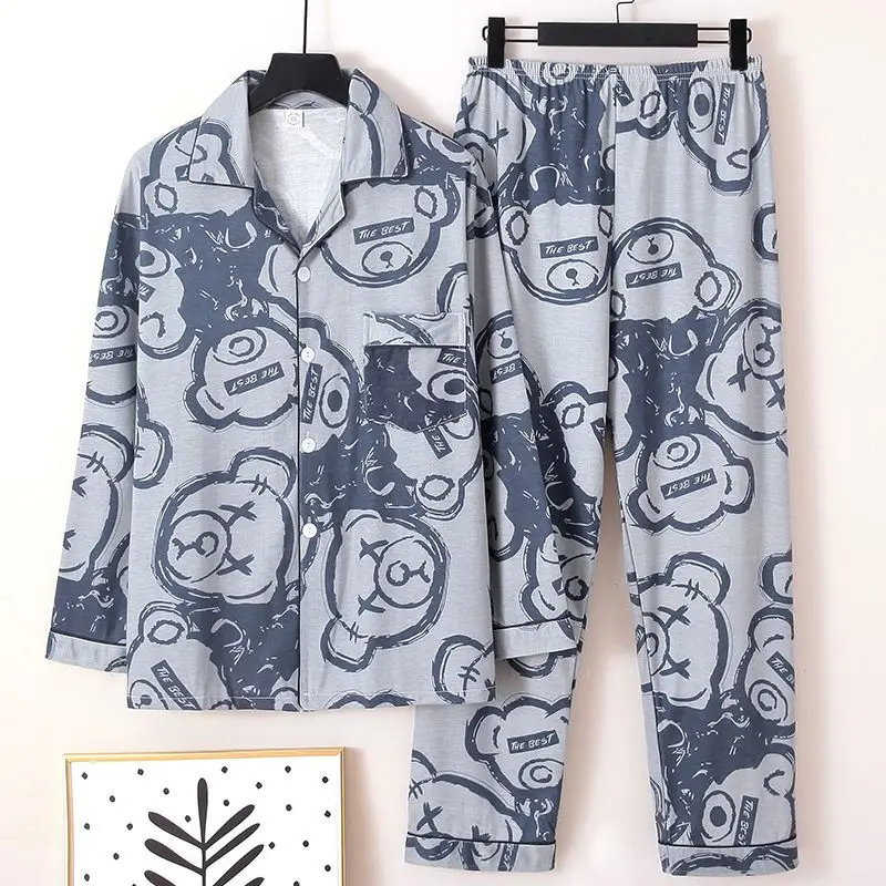 Conjunto de pijama de duas peças de manga comprida masculino, fino, relaxado, casual, estudante, dormitório, casa, primavera, outono, nicho, novo estilo, 2022