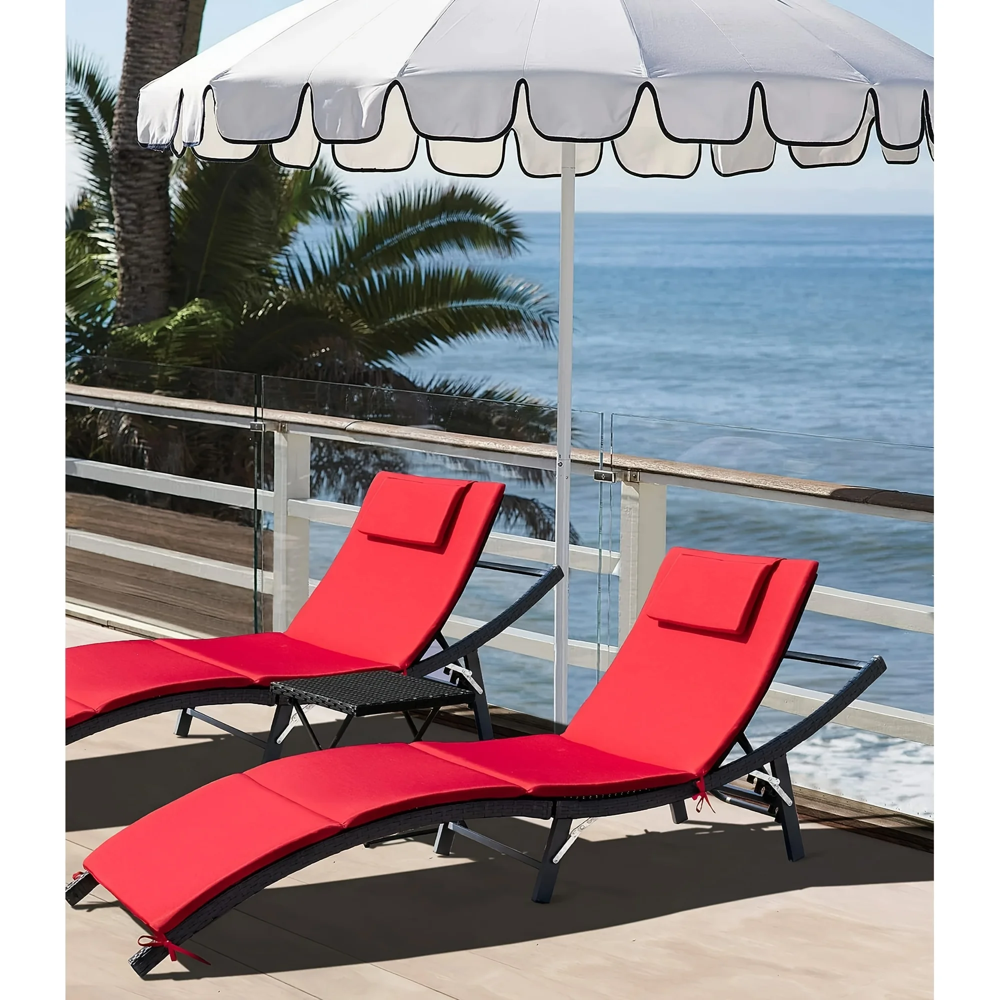 

3pcs Furniture Outdoor Patio Lounge Chair Adjustable Folding Lawn Poolside Chaise Lounge Chair PE Rattan Patio Seating