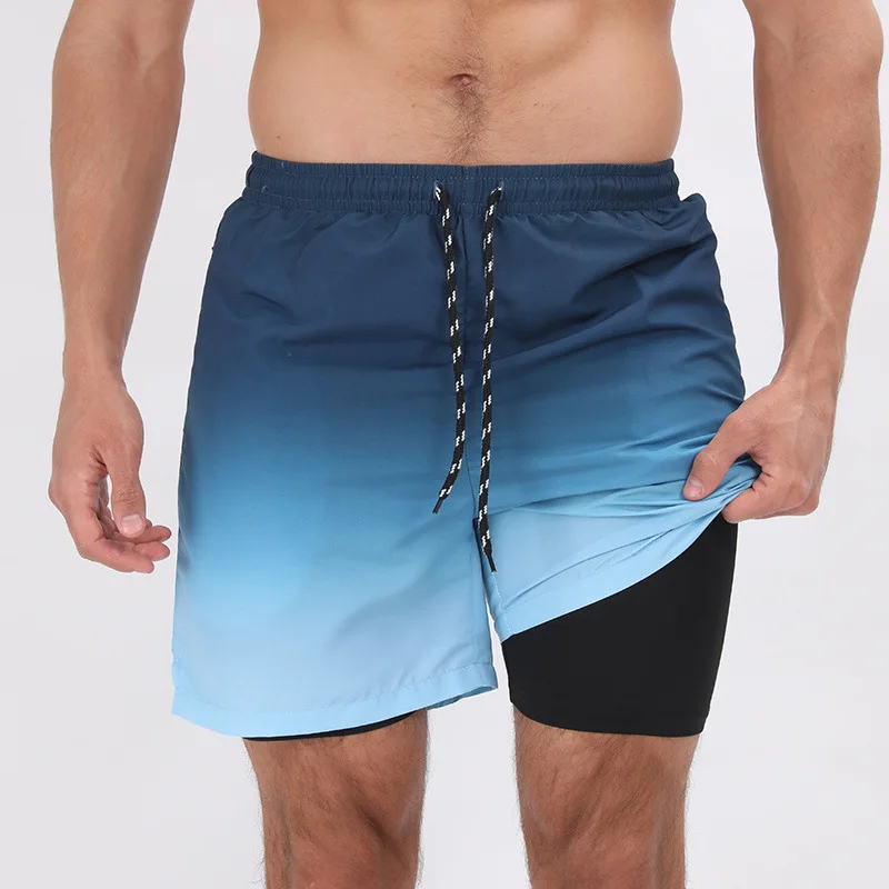 Summer Shorts Men Double Layer Beach Wear Surf Swimming Sportswear Fitness Loose Shorts Casual Trouser New Swimwear