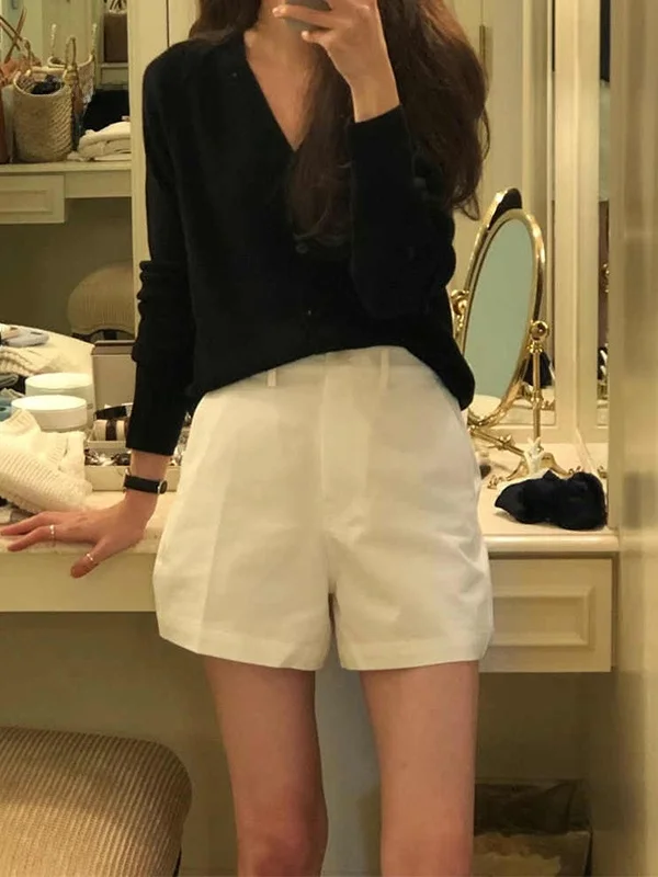 한국 스타일 루즈 슬리밍 캐주얼 와이드 레그 팬츠 여성 여름 2025 신상 다용도 스몰 사이즈 화이트 반바지 하이웨이스트