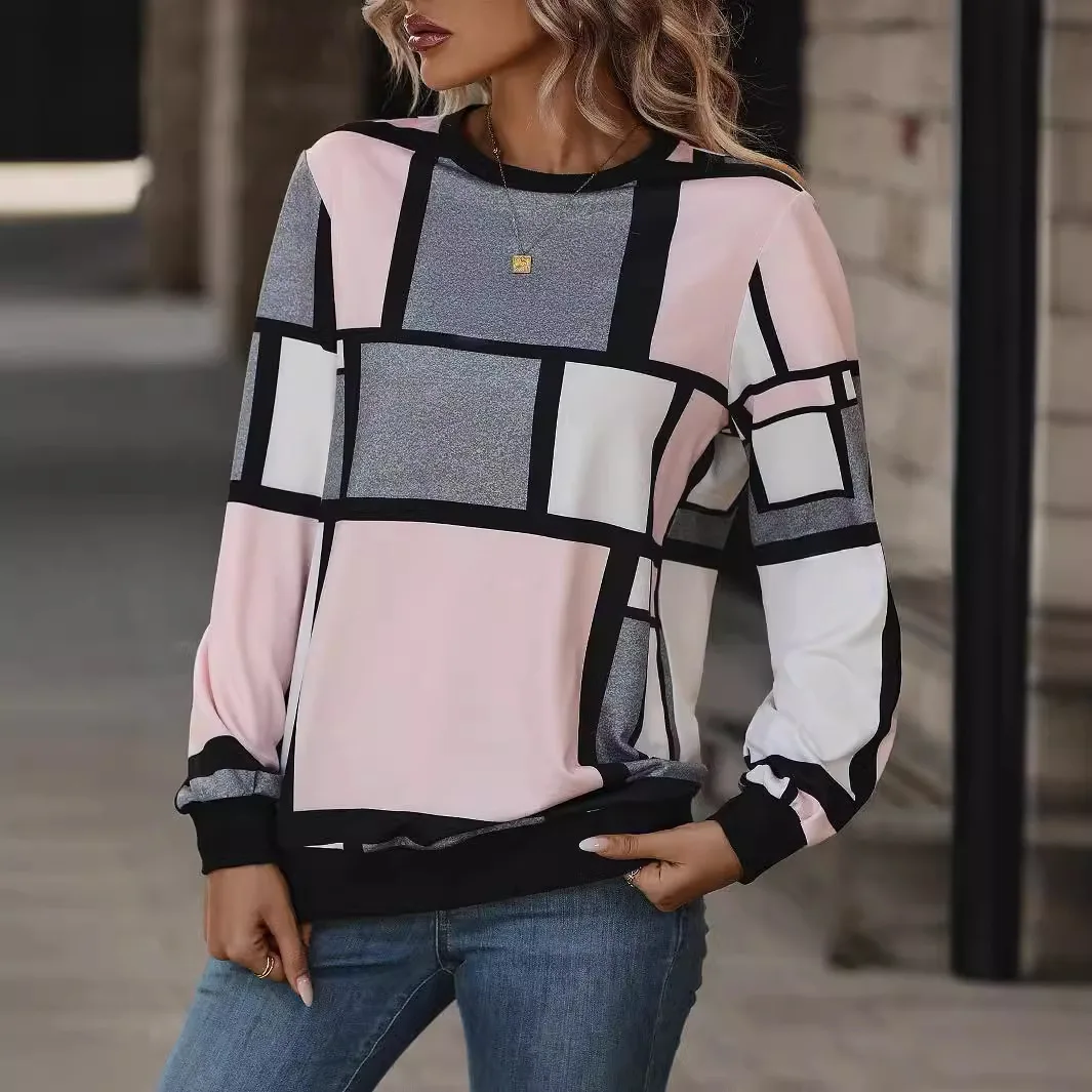 

Women's Printed Loose Pullover Sweater, Plaid Jacket, K-pop Clothes, Spring and Autumn, New