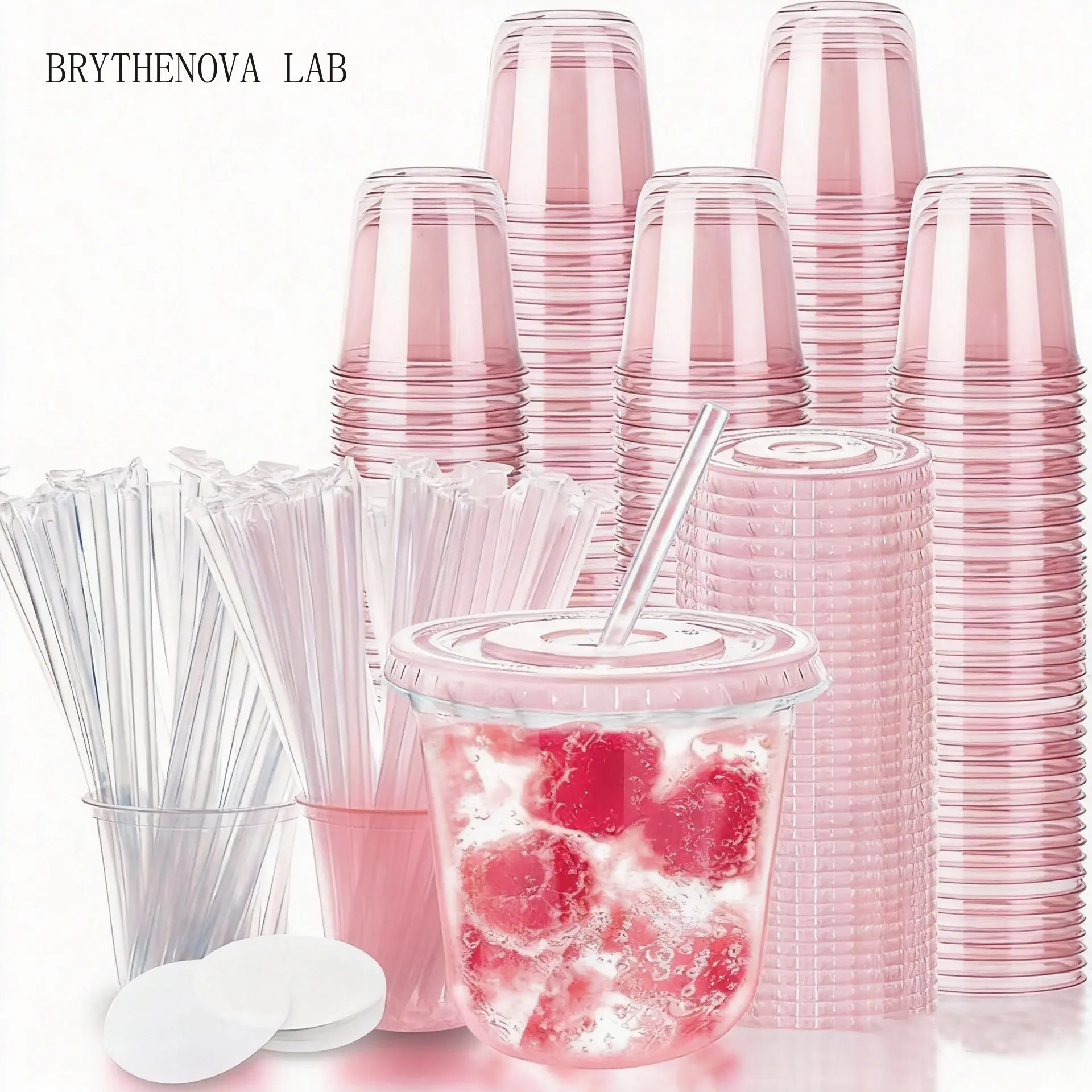 50pcs Disposable Cold Drink Cup Plastic Wine Glass Birthday Party Cocktail 12oz Pink PET Thicken U-shaped Single-use Cups