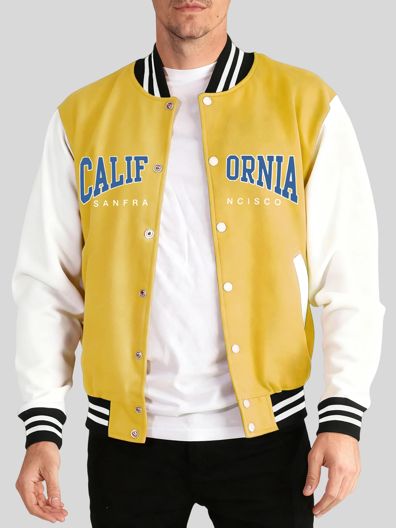 

California San Francisco Printing Jacket Men Casual Autumn Winter Streetwear Comfy Basics Menswear Vintage Soft Baseball Uniform