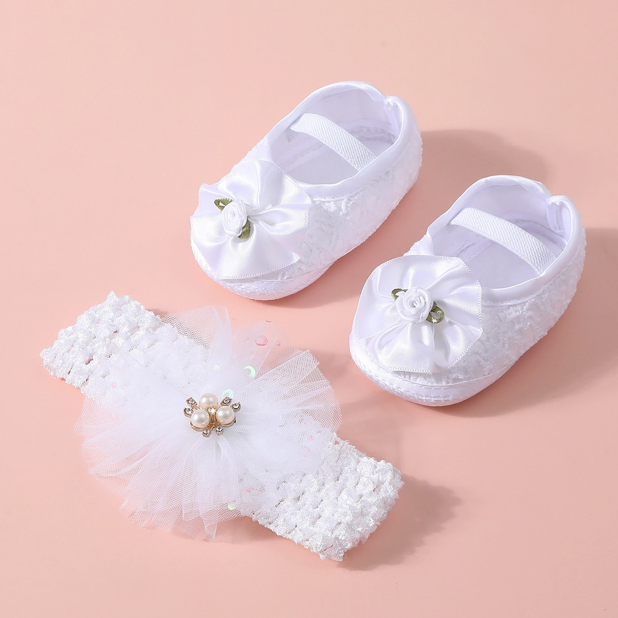 

Baby Girl Shoes with Headband Soft Sole Non-Slip Infant Crib Shoes Princess Shoes First Walker Shoes for Birthday Baptism