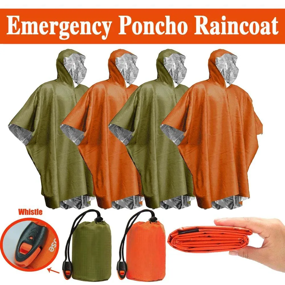 

ZK30 Emergency waterproof insulated one-piece mackintosh Reflective camping hiking insulated rain poncho With survival whistle