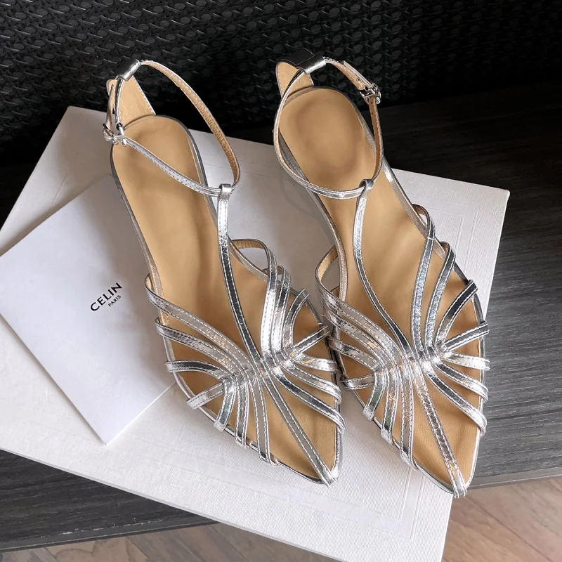 New Natural Leather 3-5CM Sandals  Roman Style Hollowed Out Irregular High Heels Comfort Fashion  Simplicity