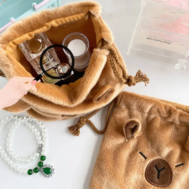 1pc Portable Drawstring Storage Bag Gifts Cute Cartoon Capybara Kawaii Cosmetic Pouch Large Capacity Capybara Plush Storage Bag image 5