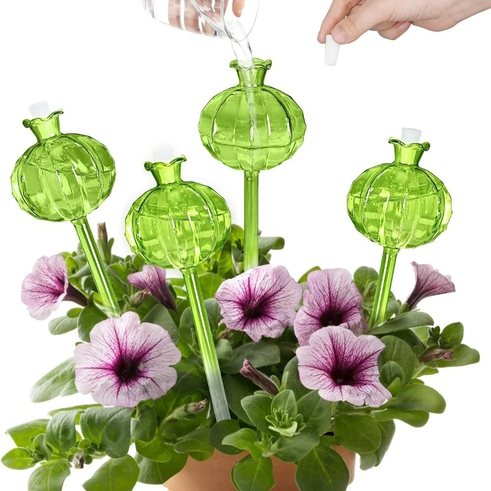 Lot de 4 globes d'arrosage pour plantes d'intérieur, système d'auto-arrosage, assure un apport en eau constant, placement facile dans le sol
