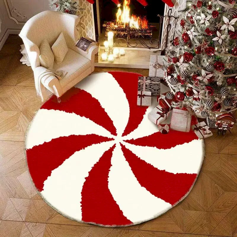 VIKAMA Red And White Spiral Cane Candy Floor Mat With Irregular Anti Slip And Absorbent Soft Carpet Circular Home Decoration