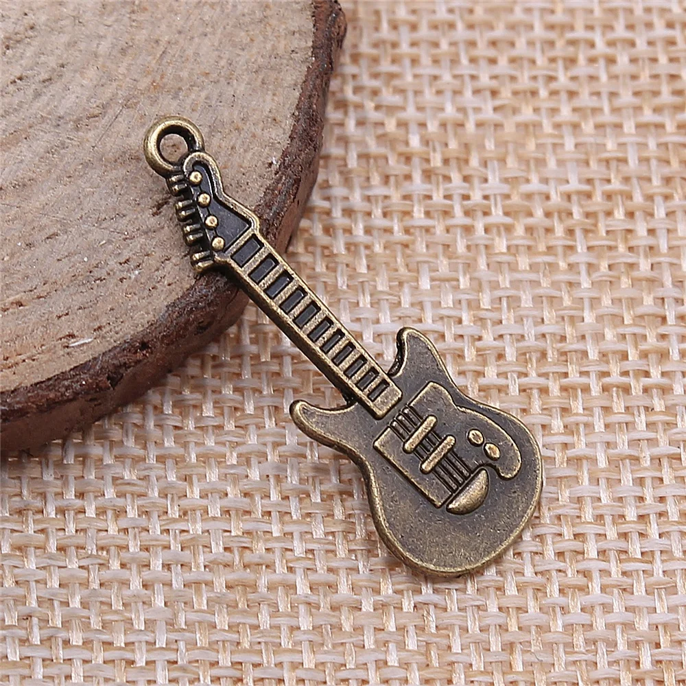 WYSIWYG 10pcs Charms Electic Guitar 35x12mm Antique Making Pendant Fit Vintage Tibetan Silver Color DIY Handmade Jewelry