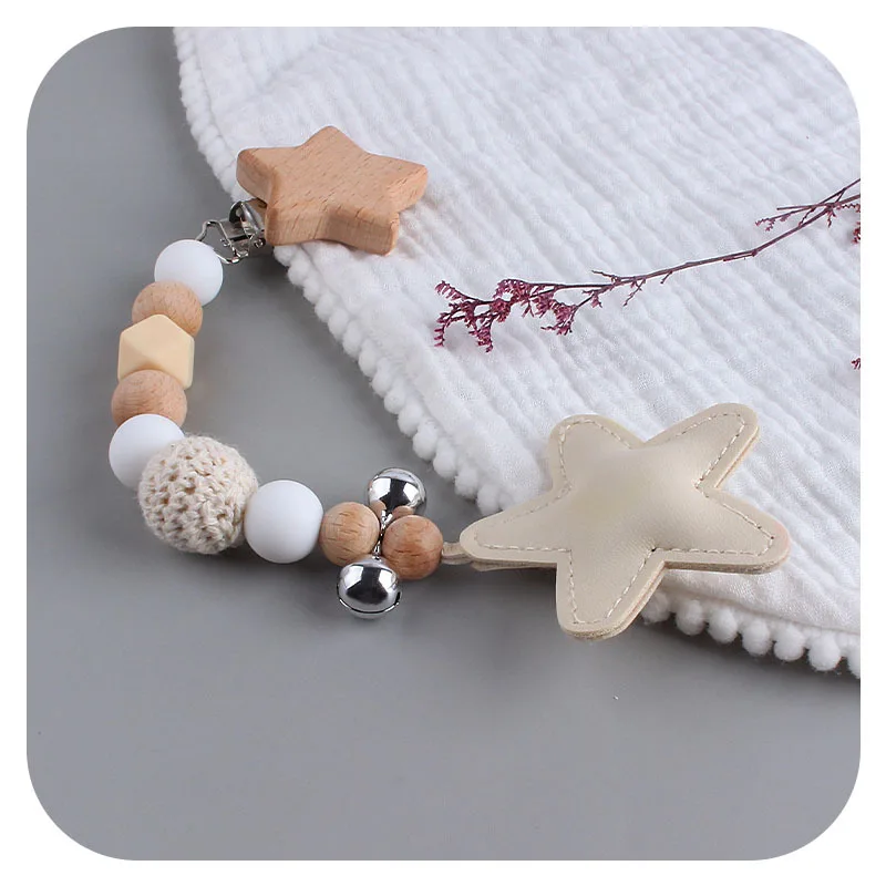 ABCPICK Baby DIY Creative Beech Cartoon Pentagram Pacifier Clip, New Big Star Ringing Pacifier Chain Car Hanging Accessory