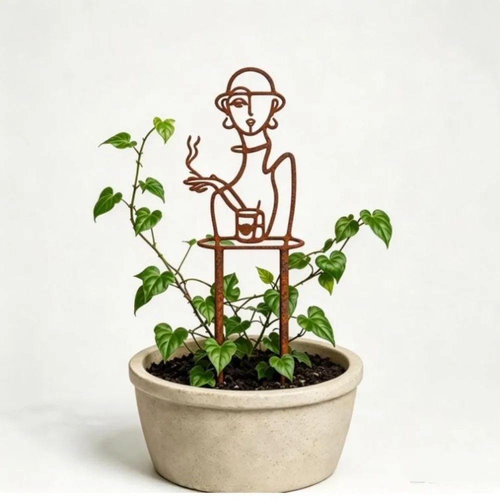 Iron Character Silhouette Plant Stand Hollow Out Strong Load Bearing Plant Fixed Frame Weather Resistance