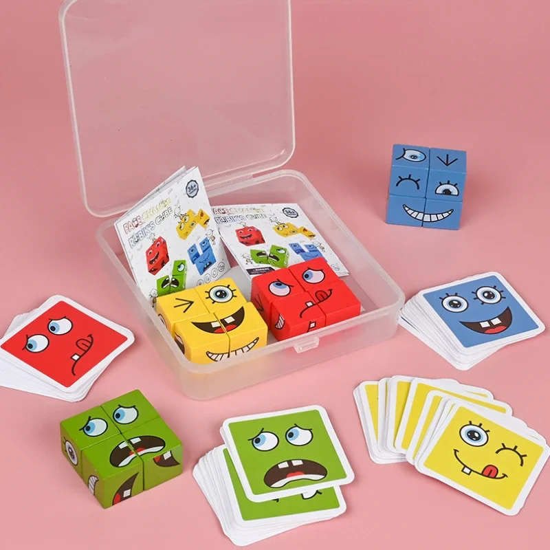 Kids Face Change Cube Game Montessori Expression Puzzle Building Blocks Toys Early Learning Educational Match Toy for Children