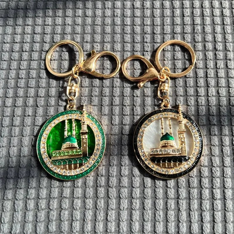 Exquisite and popular car pendant Arab keychain Muslim Mecca heavenly house keychain DIY gold-plated rhinestone keychain