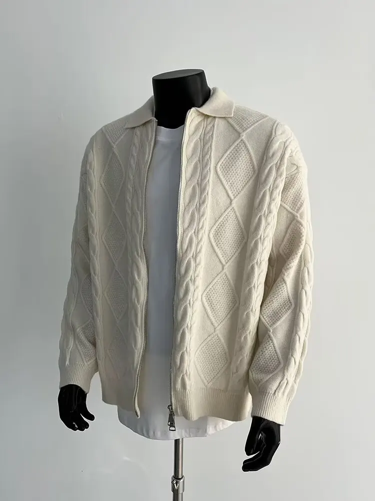 

Американский ретро-свитер на молнии с однотонным воротником, теплая куртка, мужская весенне-осенняя новая стильная роскошная свободная повседневная вязаная куртка