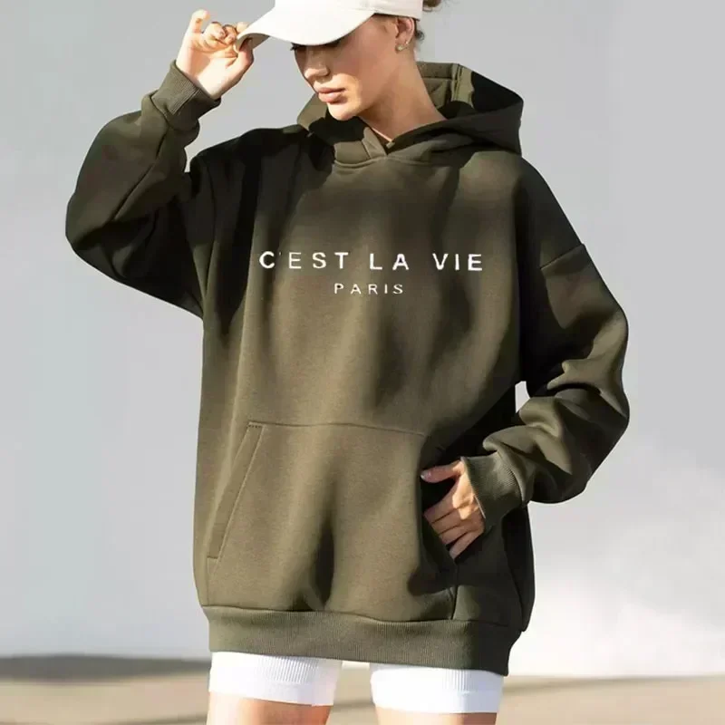 Women Letter Print Hoodies 2024 Spring Autumn Female Long Sleeve Hooded Sweatshirts Fashion Tops Lady Casual Loose Pullovers