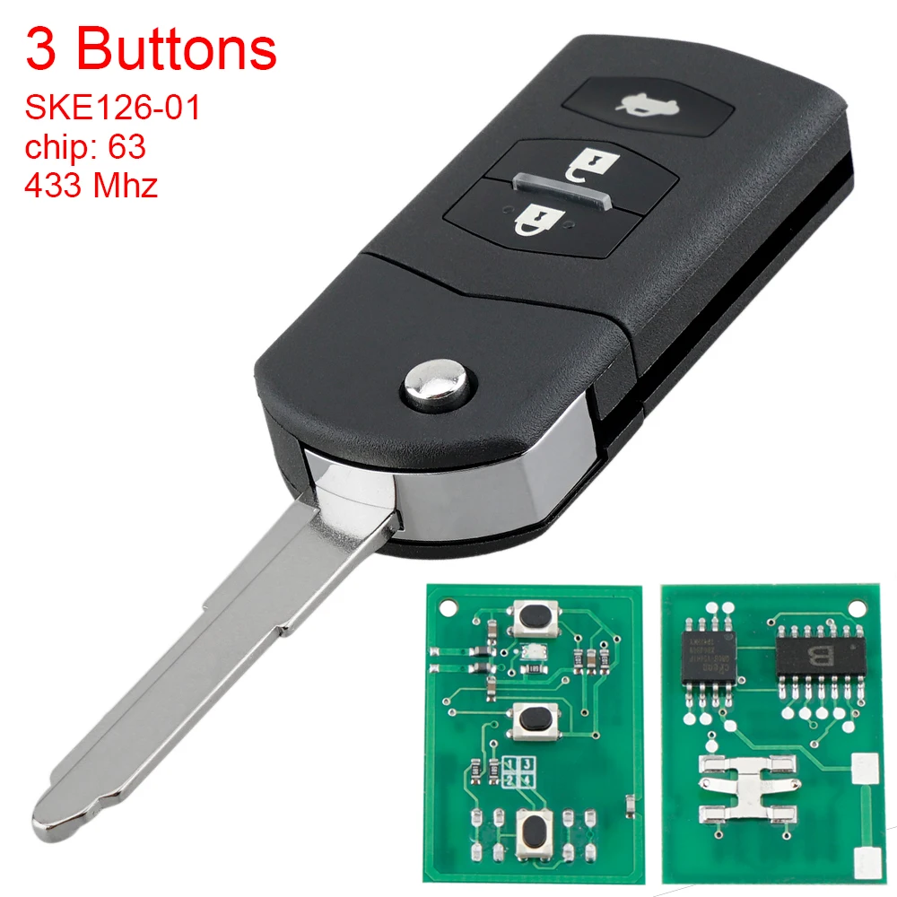 

3 Buttons 433MHz Remote Car Key Fob Shell Fit for Mazda Demio Axela Premacy Atenza ID63 80bit Chip SKE126-01 Folding Key Case