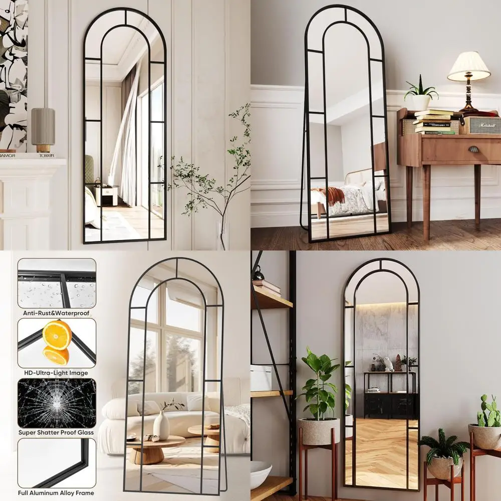 

Arched Wall Mirror - 21x58 Window-Style Decorative Glass (Black)