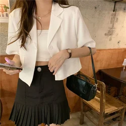 Summer Short Sleeve Cropped Jacket Women Korean Fashion Buttons Thin Blazer Woman Woman 2023 Solid Color Short Suit Coats Mujer