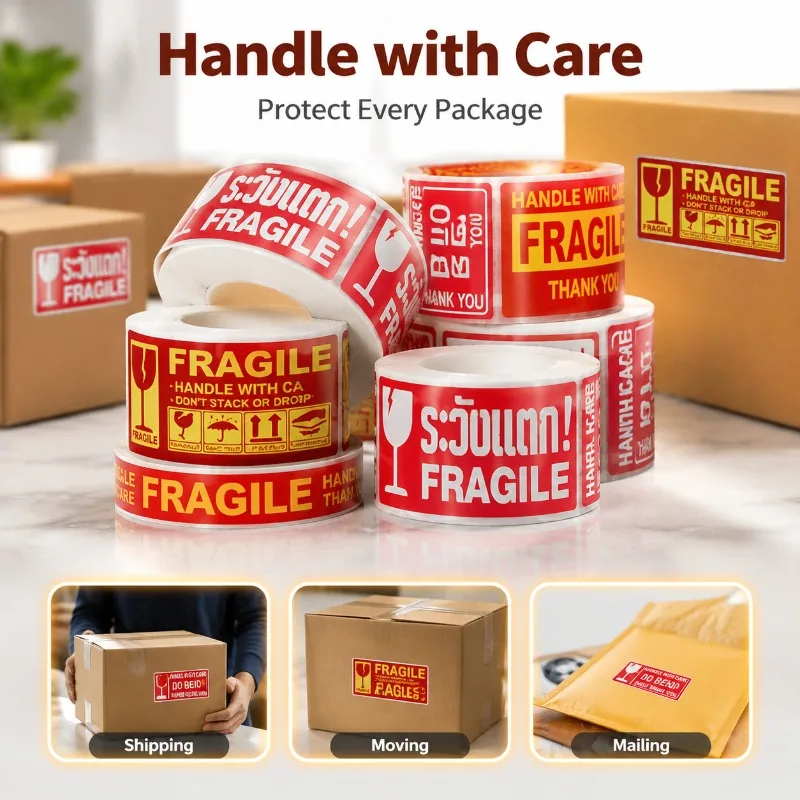 250pcs Fragile Warning Labels English Coated Paper Adhesive Stickers Tamper-proof Reminder Tags for Breakable Goods Logistics