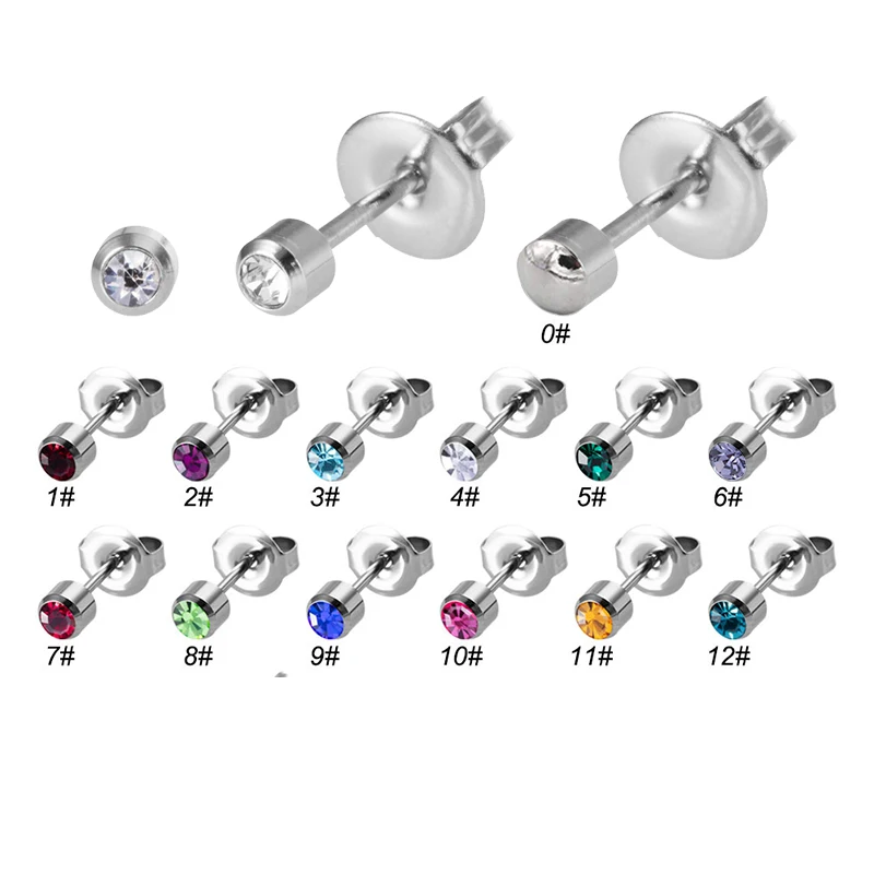 

12 Pairs Stud Earrings Round Clear Cubic Zirconia Stainless Steel Earrings Birthstone Ear StudS Cartilage for Piercing Tools Kit