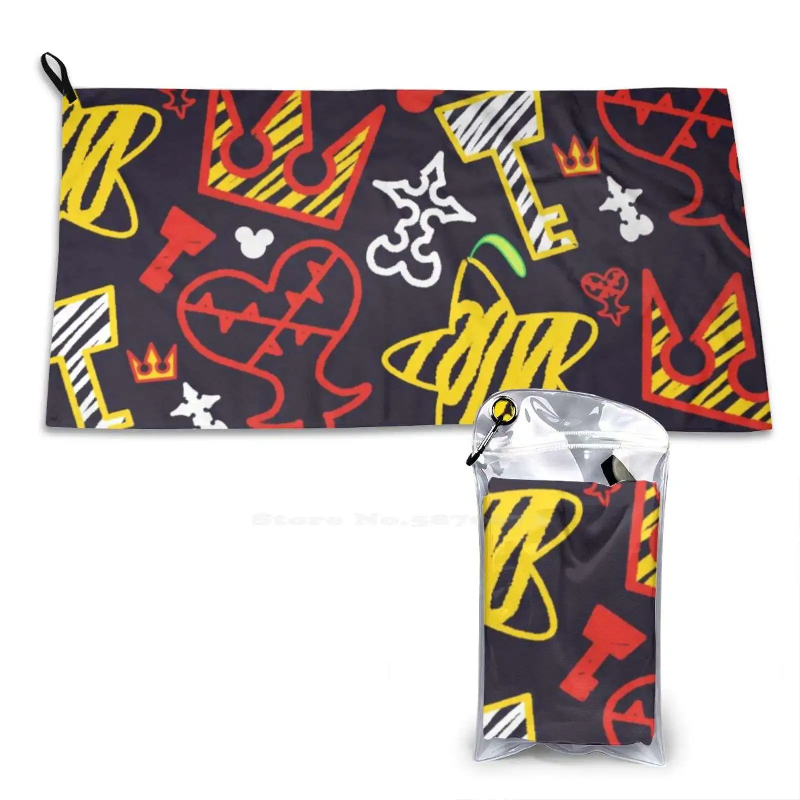 Kingdom Hearts Crayon Style Pattern-Bright Soft Towel Quick Dry Beach Towel Kingdom Hearts 2 Kingdom Hearts 3 Kh2 Kh3 Sora Riku