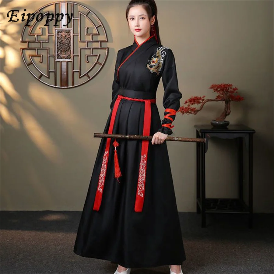 Chinese Dress Ancient Hanfu Kimono Black White Red hanfu Dresses Embroidery Martial Arts Chinese Style Dance Cosplay Costumes