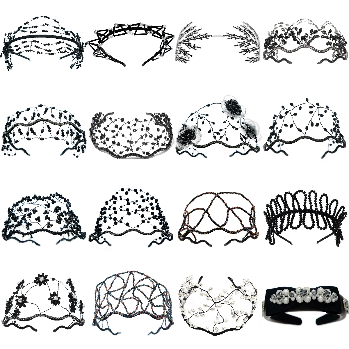 

Halloween Black Braided Hair Net For Women And Girls Crystal Beaded Hairband Crown Tiara Jewelry Hair Accessories Party Headpiec