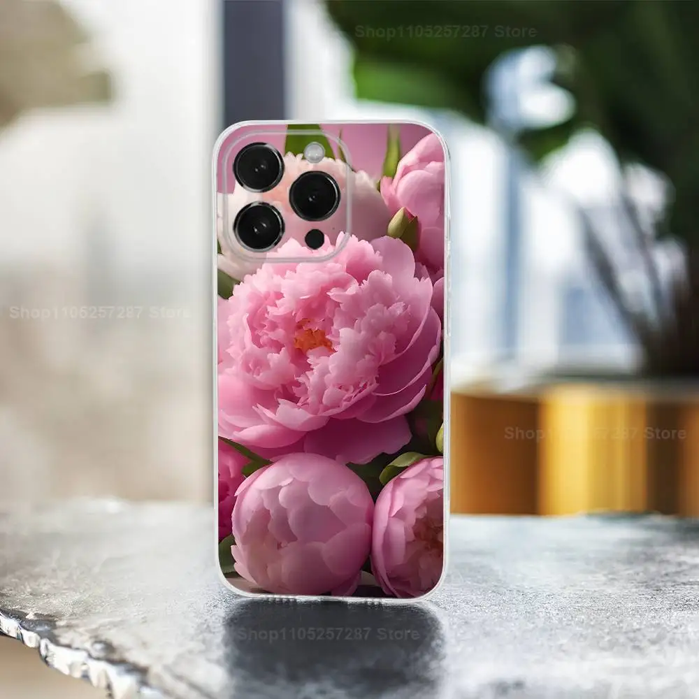 حافظة هاتف أنيقة باللون الوردي والأرجواني الفاوانيا لهاتف آيفون ماكس، بلس، 11، 14، 13، XR، SE، 12، 15، Pro، 17، 16، X، XS، غطاء ناعم شفاف صغير